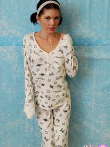Cute young Diddylicious in pigtails posing non nude in her girly pajamas