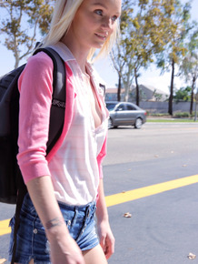 Blonde teen Sammie Daniels takes a nice walk after finishing her classes