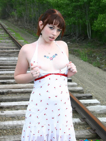 Amateur cutie B4rbi3 teases with her small firm breasts on the train tracks