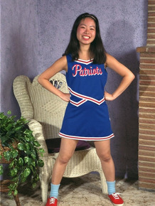 Asian amateur Ivy shedding cheerleader uniform for hairy cunt exposure