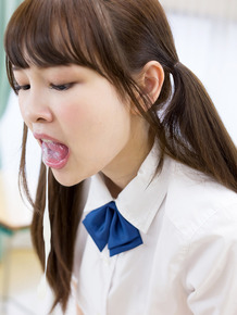 Tiny Asian schoolgirl gets cum on her tongue while sucking her teacher's cock