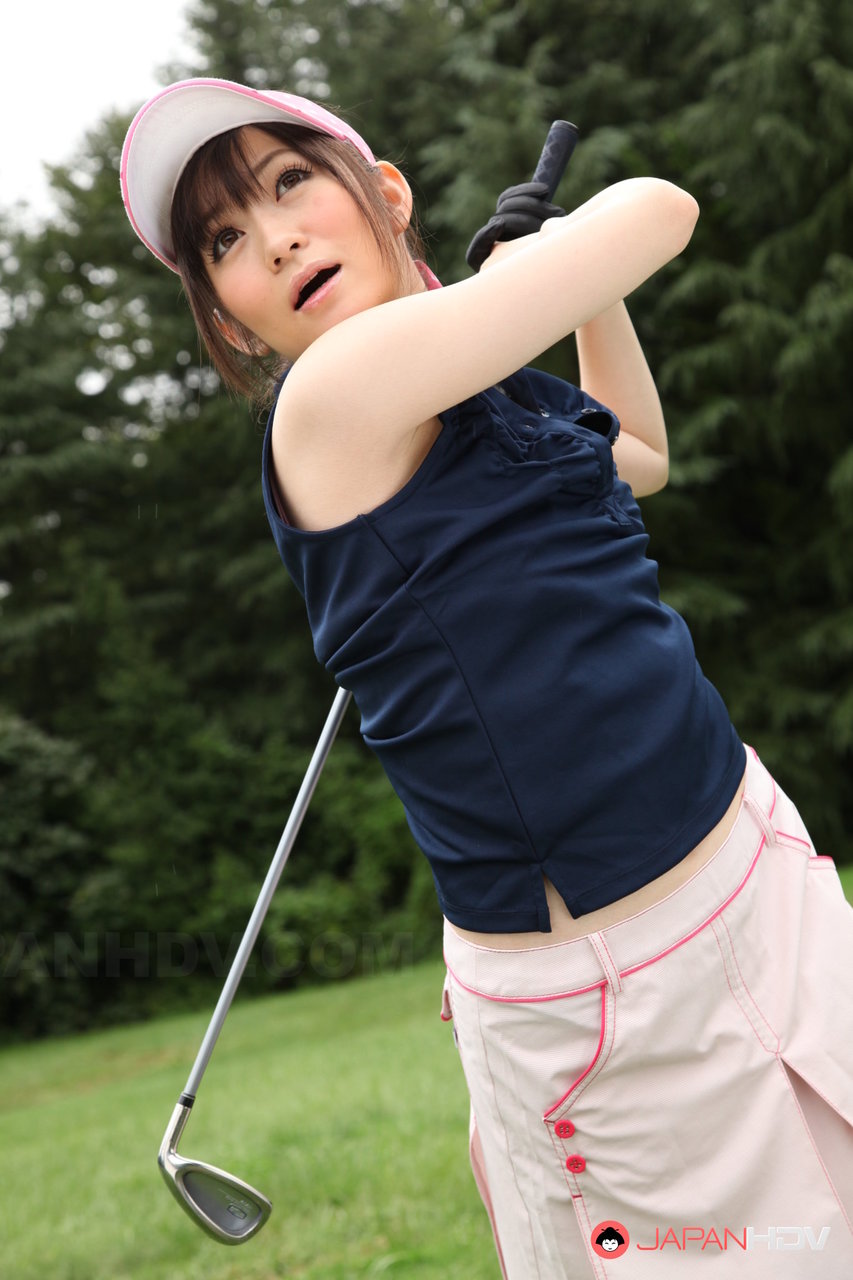 Sweet sports girl Michiru Tsukino practices her golf swing nude on the links 