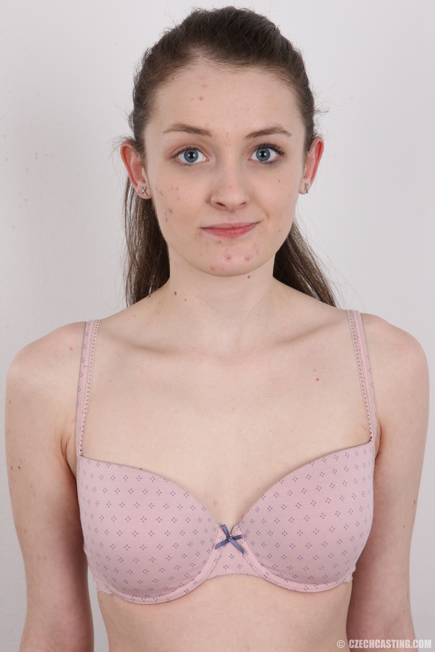 Young amateur Eliska sheds clothing to display tiny tits with nipples closeup image pic